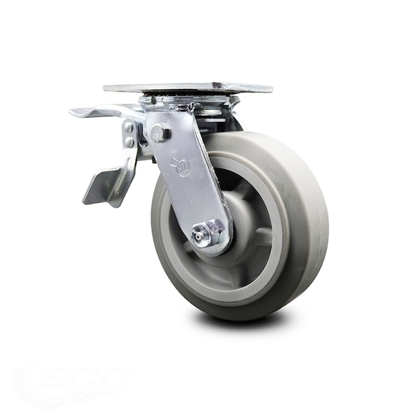 6 Inch Thermoplastic Rubber Swivel Caster with Ball Bearing and Total Lock Brake